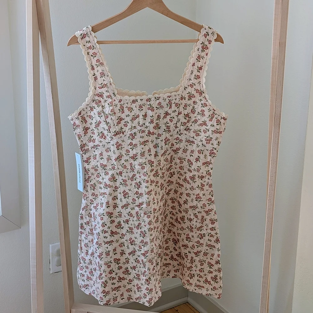 NWT Princess Polly Dasha Scalloped Lace Trim Floral Mini Dress In Cream -  10